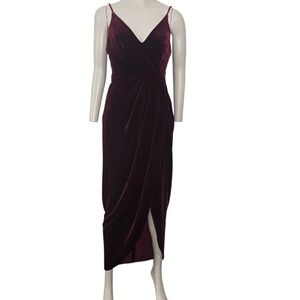 XSCAPE Burgundy Velvet Faux Wrap Dress Size 2 Formal Evening Wedding Guest Gown